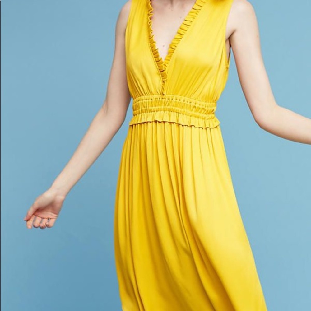 Anthropologie Yellow Ruffle La Habana Dress